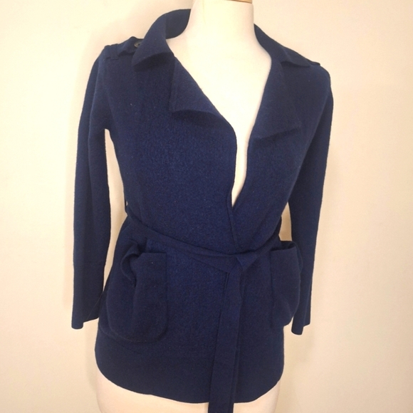 Banana Republic belted merino wool sweater blazer Prussion Blue SZ SP - Picture 1 of 9